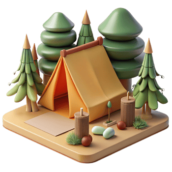 vibrant artistic Camping Tent Set Up in Woods Forest Scene Isolated high quality png