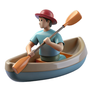 vibrant modern Canoe Paddling Down River Side View Transparent Background authentic png