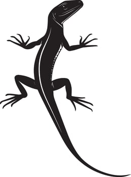 Lizard in defense mode tail elevated, body arched slightly, and head raised to appear alert in a full-length silhouette. vector