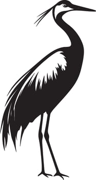 Crane Resting Body still wings folded neck curved body relaxed. full length silhouette black illustration vector