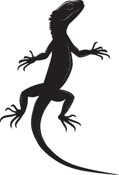 Lizard Defending Tail held high, body slightly arched, and head raised to look alert. full length silhouette black illustration vector