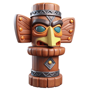 dramatic vintage Carved Wooden Totem Pole Indigenous Art Cutout 4K png