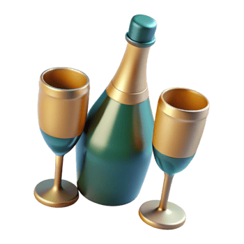 impressive modern Champagne Bottle with Two Glasses Isolated high quality png