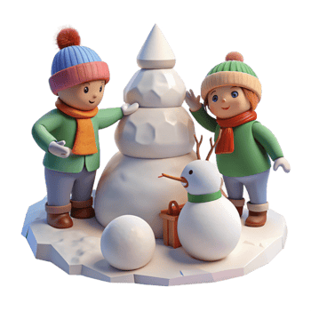 extraordinary artistic Children Building Snowman Winter Scene Isolated premium png