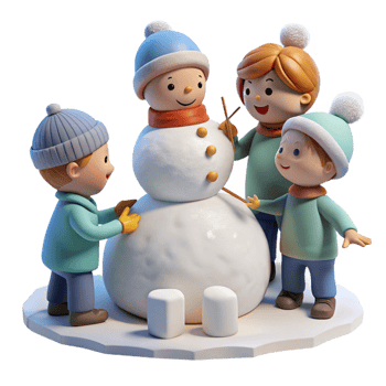 vibrant modern Children Building Snowman Winter Scene Isolated high quality png