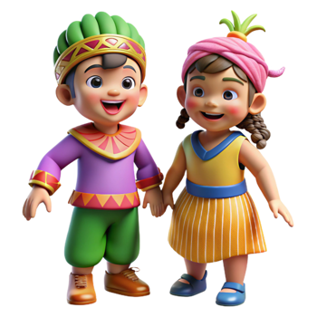 wonderful rustic Children Playing Dress Up Costumes Colorful Cutout authentic png