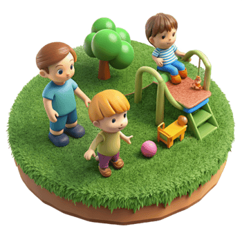 beautiful classic Children Playing in Park Green Grass Isolated premium png