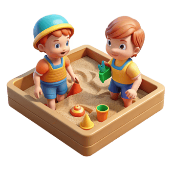 dramatic vintage Children Playing in Sandbox Isolated high resolution png