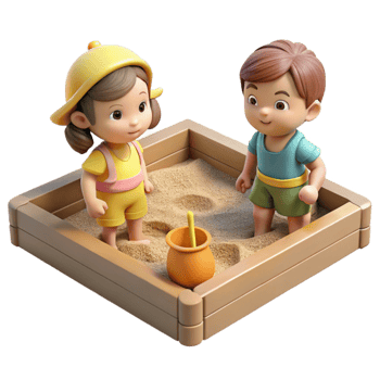 dramatic modern Children Playing in Sandbox Isolated original png