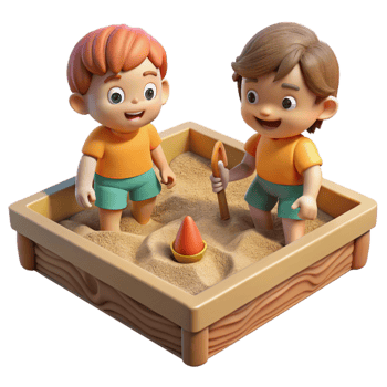 wonderful rustic Children Playing in Sandbox Isolated genuine png