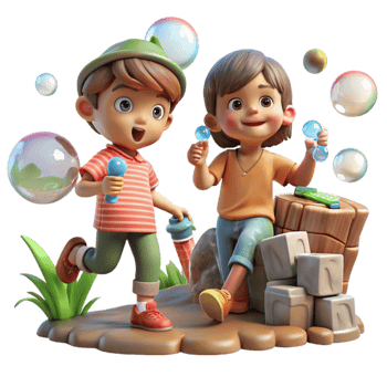 vibrant classic Children Playing with Bubbles Outdoor Fun Transparent 4K png