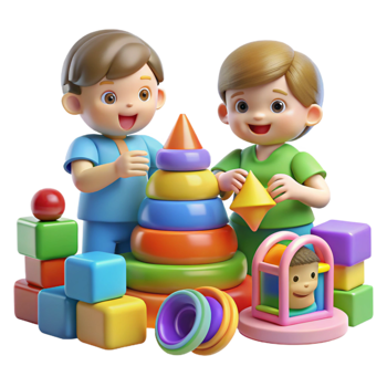 beautiful artistic Children Playing with Toys Colorful Arrangement Transparent exclusive png