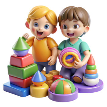dramatic artistic Children Playing with Toys Colorful Arrangement Transparent original png