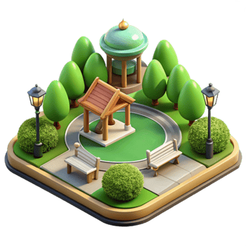 beautiful rustic City Park with Green Lawn Transparent Background detailed png