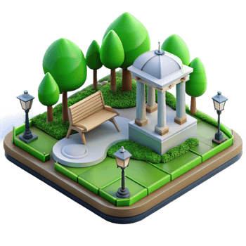 extraordinary traditional City Park with Green Lawn Transparent Background 4K png