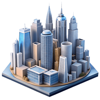 dramatic traditional Cityscape Buildings Skyscrapers Modern Architecture Transparent Background 4K png