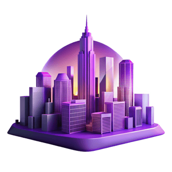 beautiful classic City Skyline at Dusk Purple Hues Isolated professional png