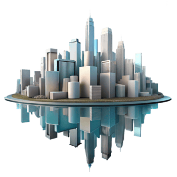serene creative City Skyline Reflection in Water Isolated professional png