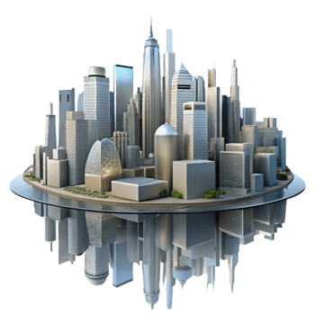 extraordinary classic City Skyline Reflection in Water Isolated 4K png