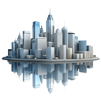 serene minimalist City Skyline Reflection in Water Isolated authentic png