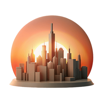 beautiful creative City Skyline Silhouette Sunset Colors Transparent Background high quality png