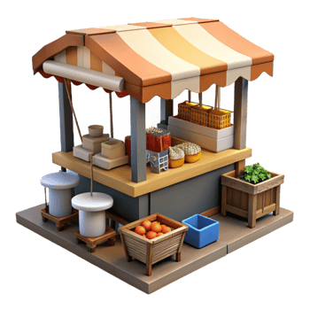 impressive rustic City Street Market with Vendors Transparent Background detailed png