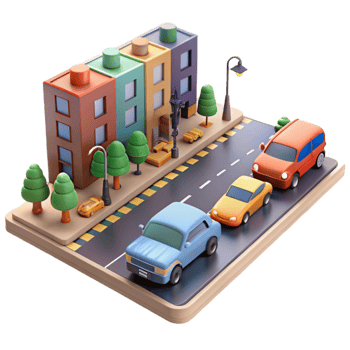 beautiful vintage City Street with Cars Traffic Flow Transparent Background high quality png