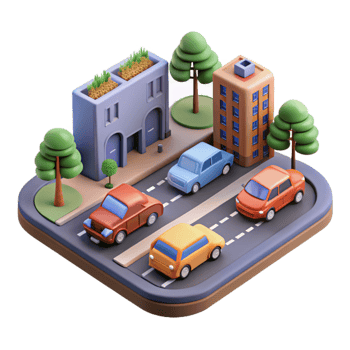serene classic City Street with Cars Traffic Flow Transparent Background premium png