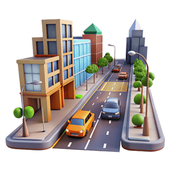 vibrant modern City Street with Traffic Blur Isolated authentic png