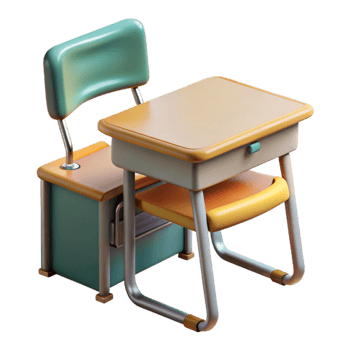 dramatic modern Classroom Desk with Chair Front View Transparent Background premium png