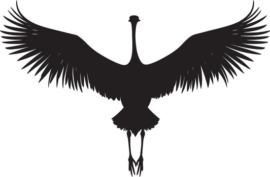 Ostrich Flapping Wings Wings spread slightly body upright tail fanned out. full length silhouette black illustration vector