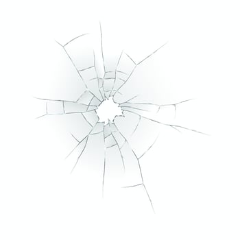 Detailed illustration of shattered glass with radiating cracks on a white backdrop, capturing a realistic impact effect. Perfect for design projects requiring dynamic visual. vector