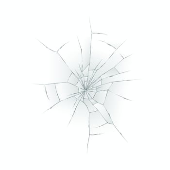 Detailed illustration of cracked glass texture on a white background. The fractures spread outward from the center, creating a realistic shattered appearance. vector