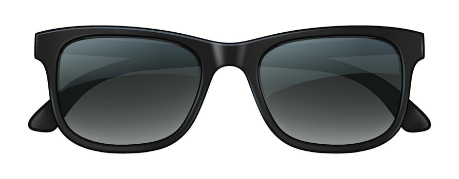 illustration of modern black sunglasses featuring solid dark frames and gradient lenses. Ideal for fashion, summer, and sun protection themes in digital artwork. vector