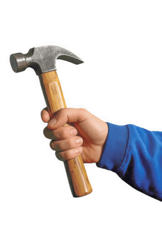 Hand Holding a Wooden Handled Hammer png