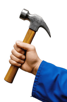 Hand Holding a Hammer with Wooden Handle and Metal Head png
