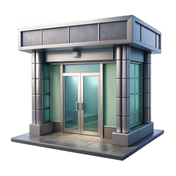 extraordinary minimalist Commercial Building Entrance with Glass Doors Isolated detailed png