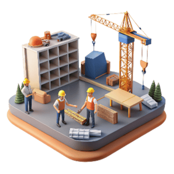 vibrant traditional Construction Site Cranes and Workers Cutout detailed png