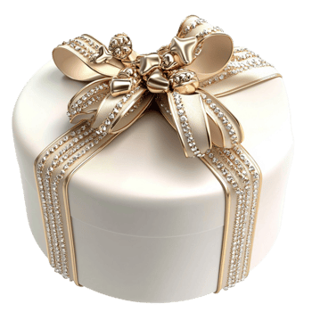 Luxurious round gift box wrapped with a golden ribbon and bow png