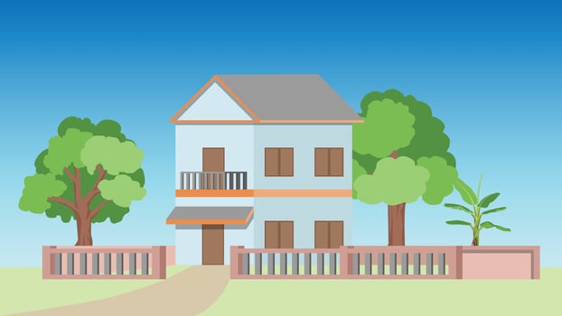 Modern house with trees and blue sky vector