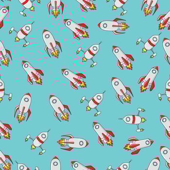seamless pattern space rocket theme with flat style vector