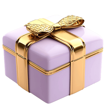 Lavender gift box wrapped with a golden ribbon and bow png