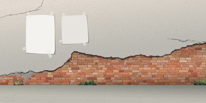 The old cement wall has been plastered until the plaster has cracked and revealed the brick inside have blank poster with the sidewalk graphic illustration. vector