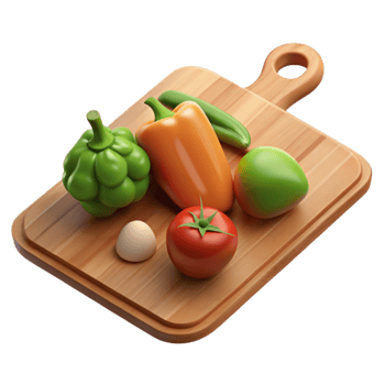 impressive artistic Cutting Board with Vegetables Isolated Element 4K png