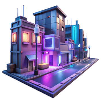 serene classic Cyberpunk City Street Scene with Neon Lights Isolated Element high quality png