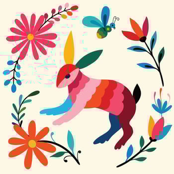 Colorful Mexican Traditional Textile Embroidery Style Ornate ethnic Mexican embroidery Otomi. vector