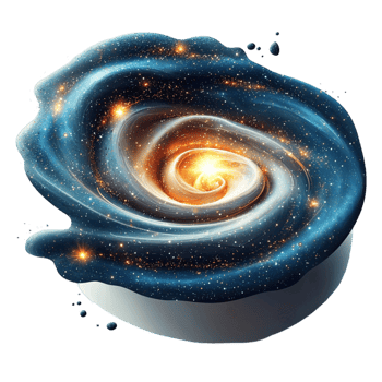 Cosmic galaxy shaped like a swirling blue and black with glowing stars png