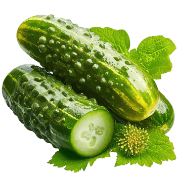 green cucumbers with a glossy surface and small water droplets png