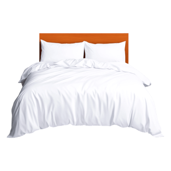Fresh White Bedding Set on Wooden Bed Frame in Natural Light png