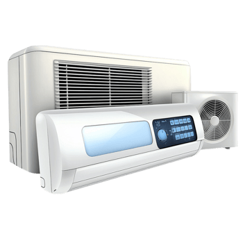 Wall mounted air conditioning unit with a sleek white finish and digital display png